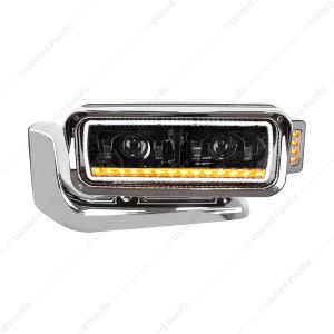 High Power LED Black Projection Headlight Assembly With Mounting Arm & Turn Signal - Driver