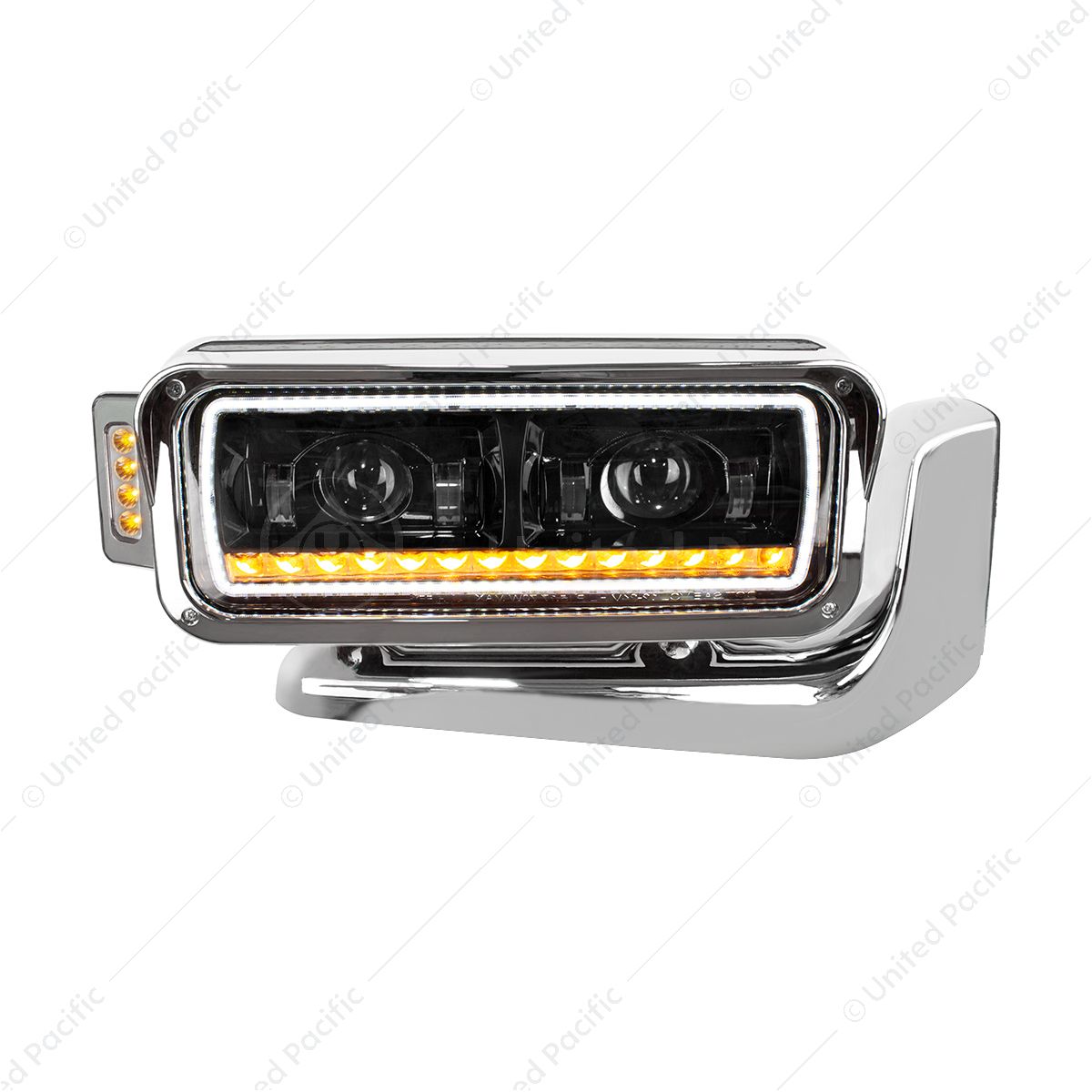 High Power LED Black Projection Headlight Assembly With Mounting Arm & Turn Signal - Passenger