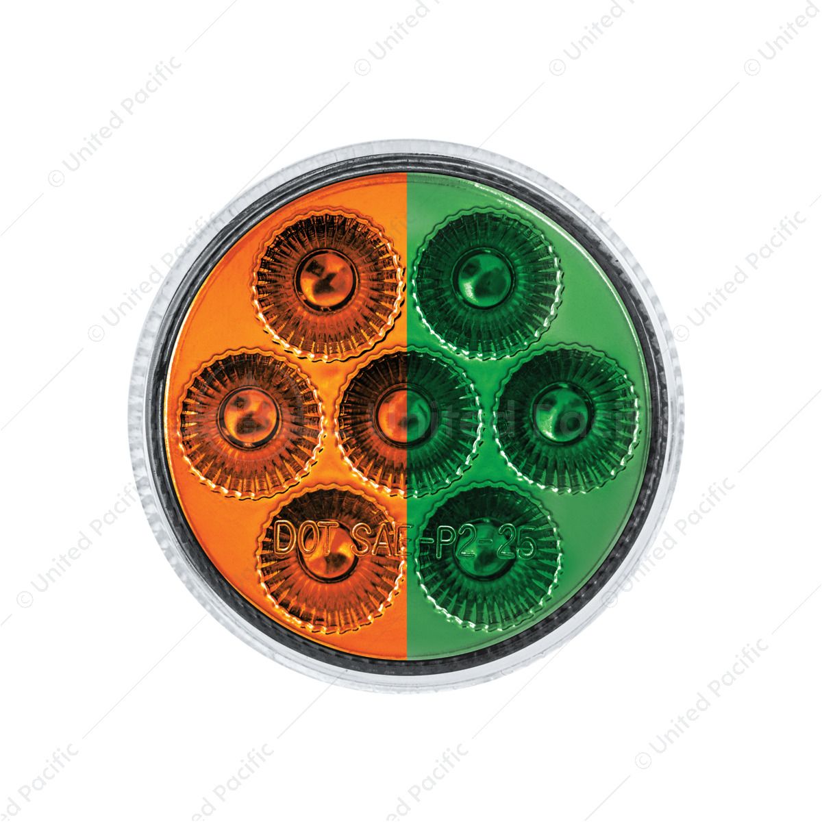 Double Fury 7 LED 2" Round Clearance/Marker Light-Amber & Green LED/Clear Lens