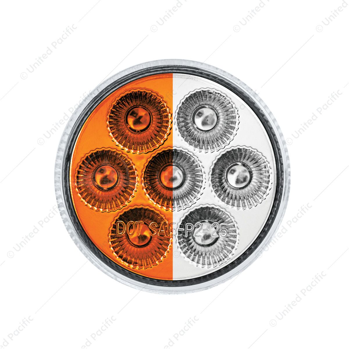 Double Fury 7 LED 2" Round Clearance/Marker Light-Amber & White LED/Clear Lens