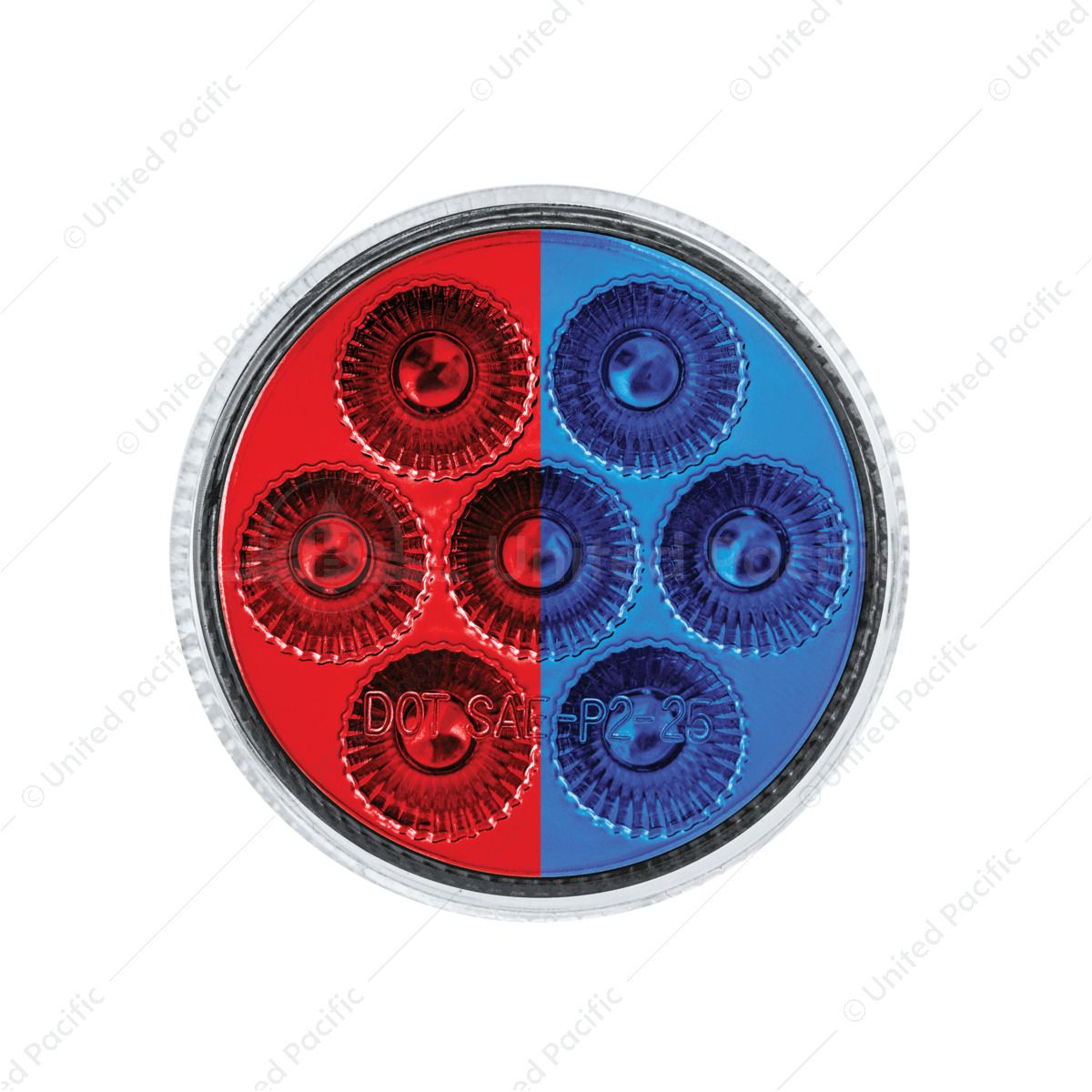 Double Fury 7 LED 2" Round Clearance/Marker Light-Red & Blue LED/Clear Lens