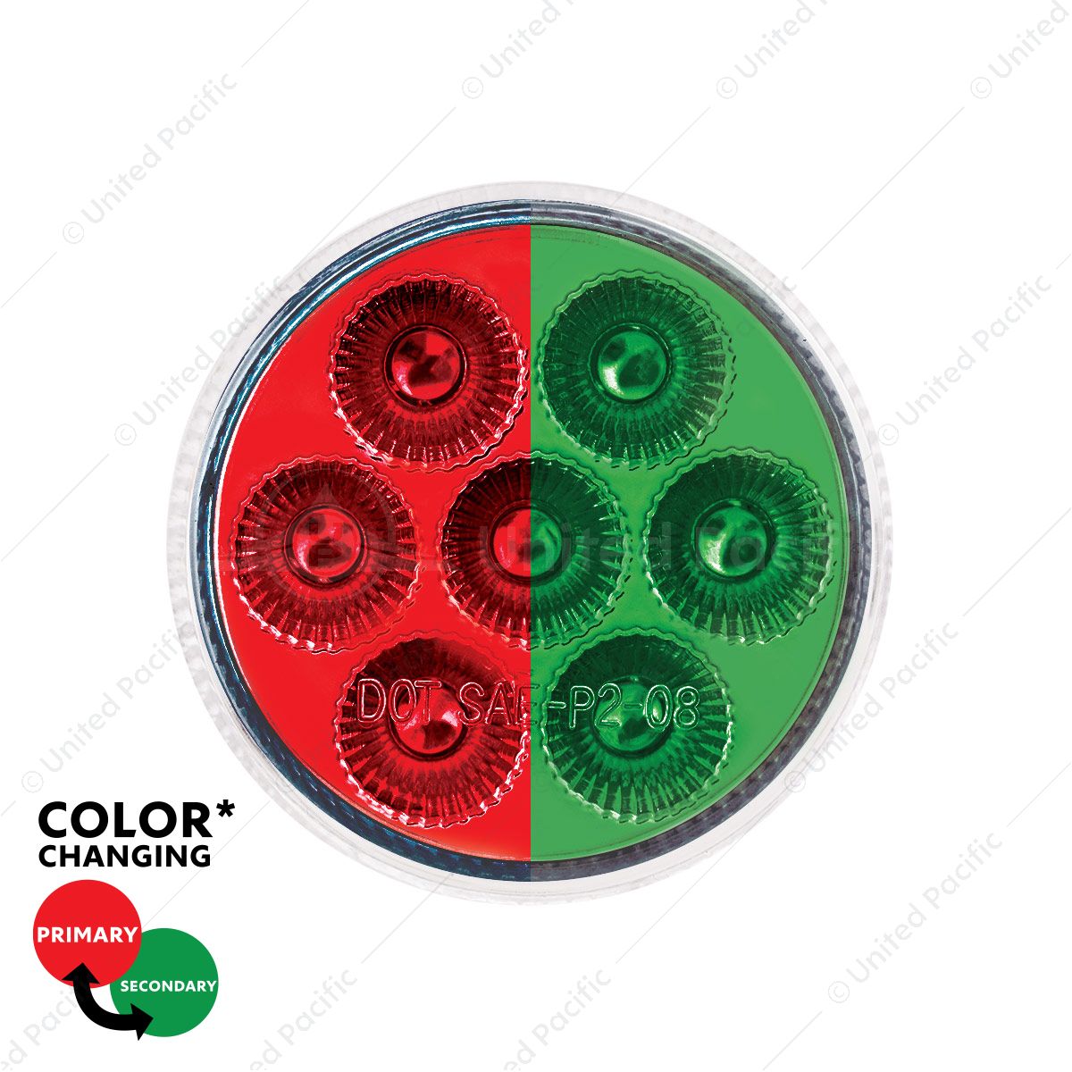 7 LED 2" Round Double Fury Light (Clearance/Marker) - Red & Green LED/Clear Lens