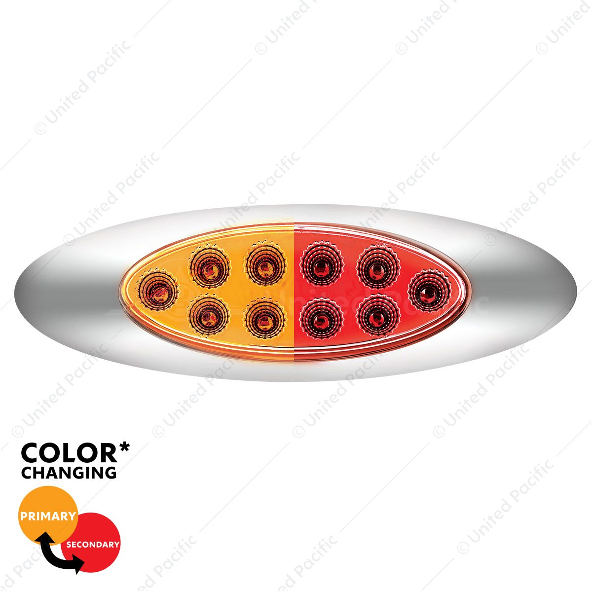 10 LED Oval Double Fury Light With Clear Lens & Chrome Bezel (Clearance/Marker) - Amber & Red LED/Cl