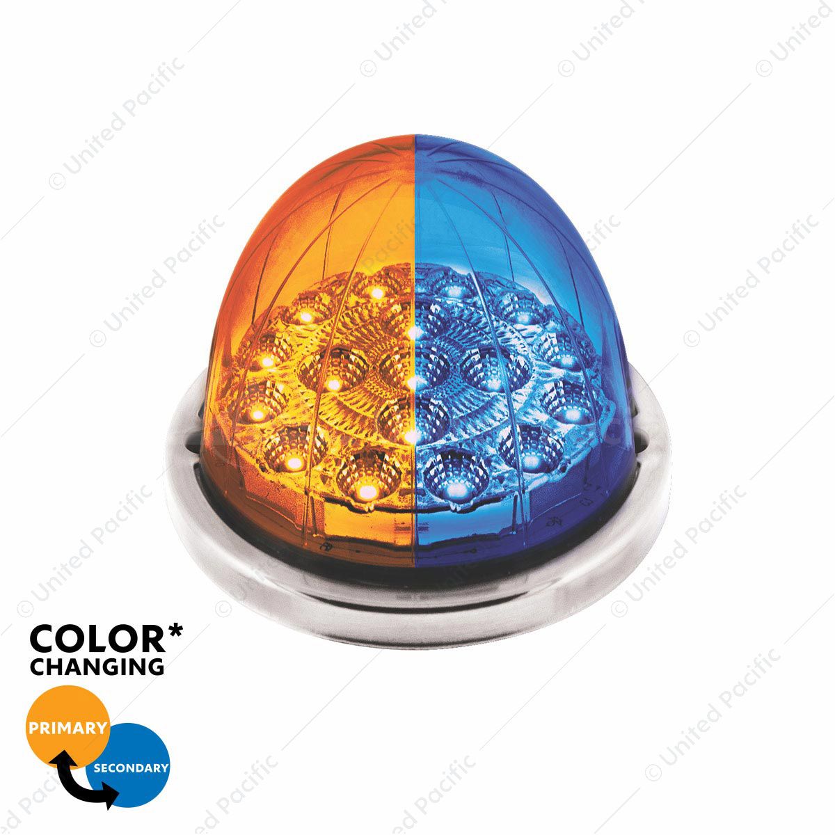17 LED Watermelon Double Fury Light Flush Mount Kit With Low Profile SS Bezel - Amber & Blue LED/Cle