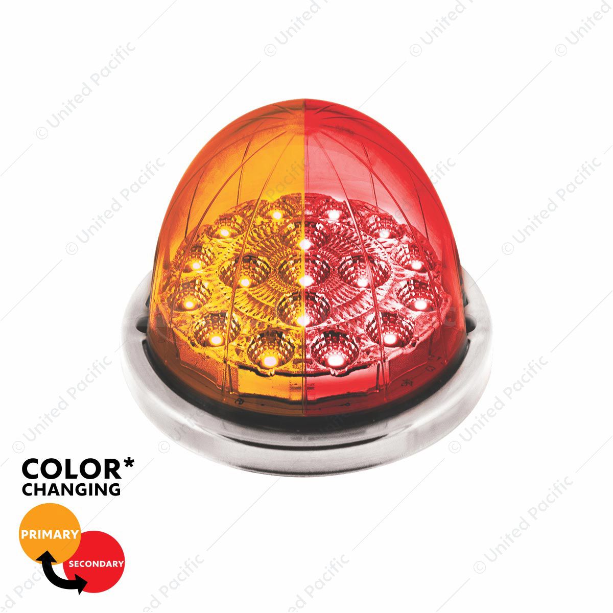 17 LED Watermelon Double Fury Light Flush Mount Kit With Low Profile SS Bezel - Amber & Red LED/Clea