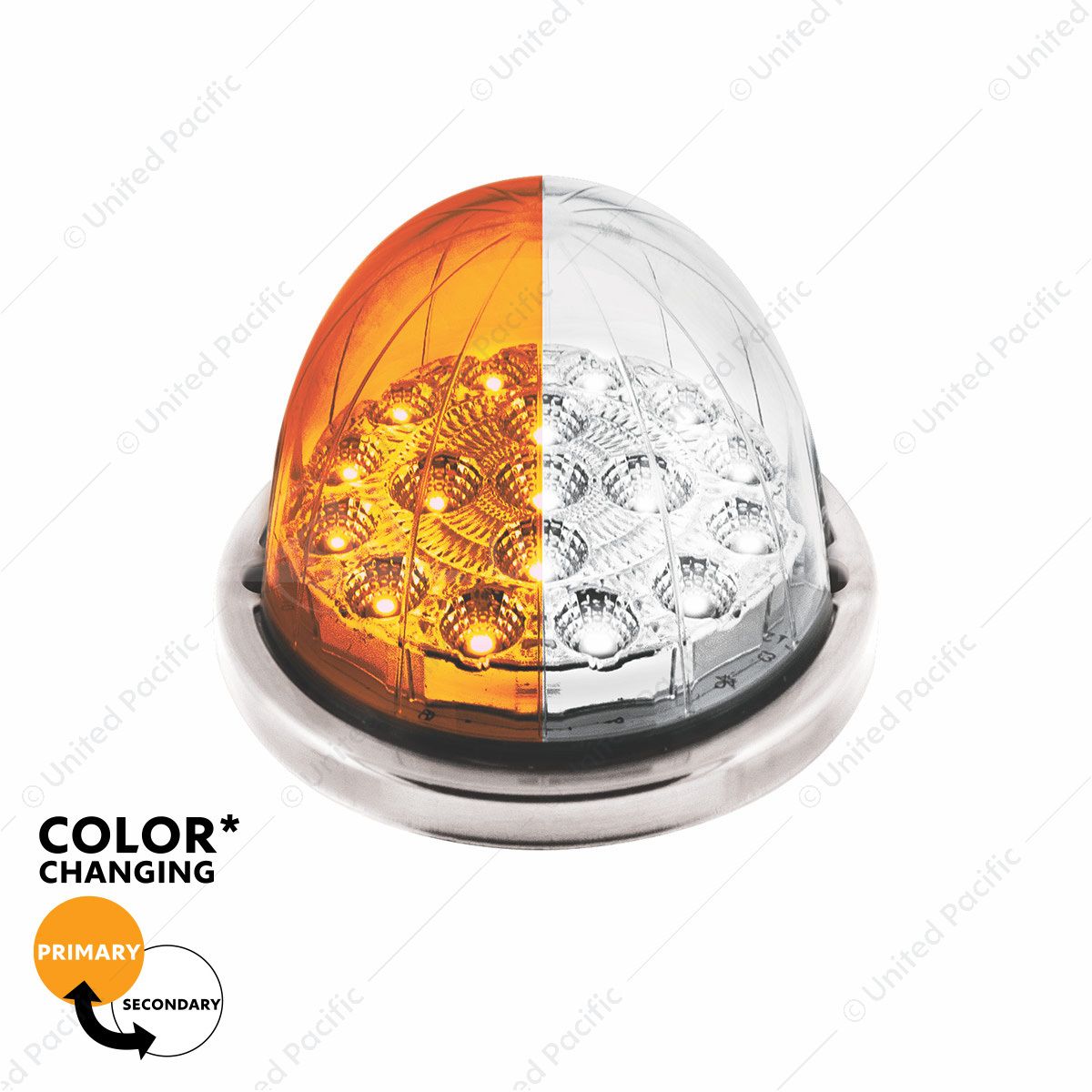 17 LED Watermelon Double Fury Light Flush Mount Kit With Low Profile SS Bezel - Amber & White LED/Cl
