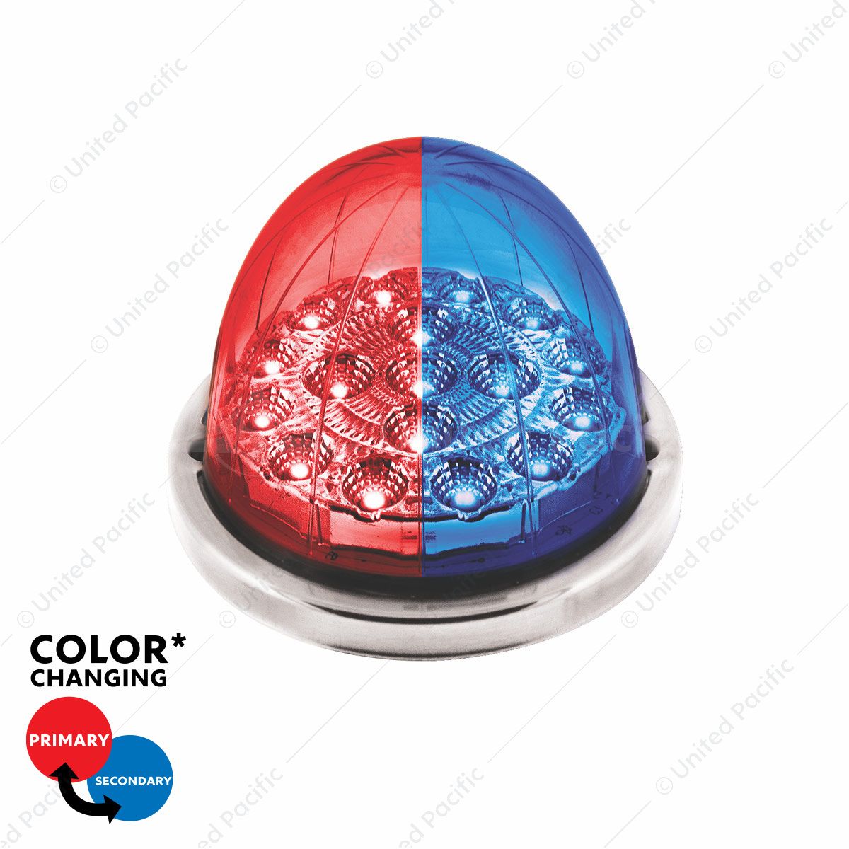 17 LED Watermelon Double Fury Light Flush Mount Kit With Low Profile SS Bezel - Red & Blue LED/Clear