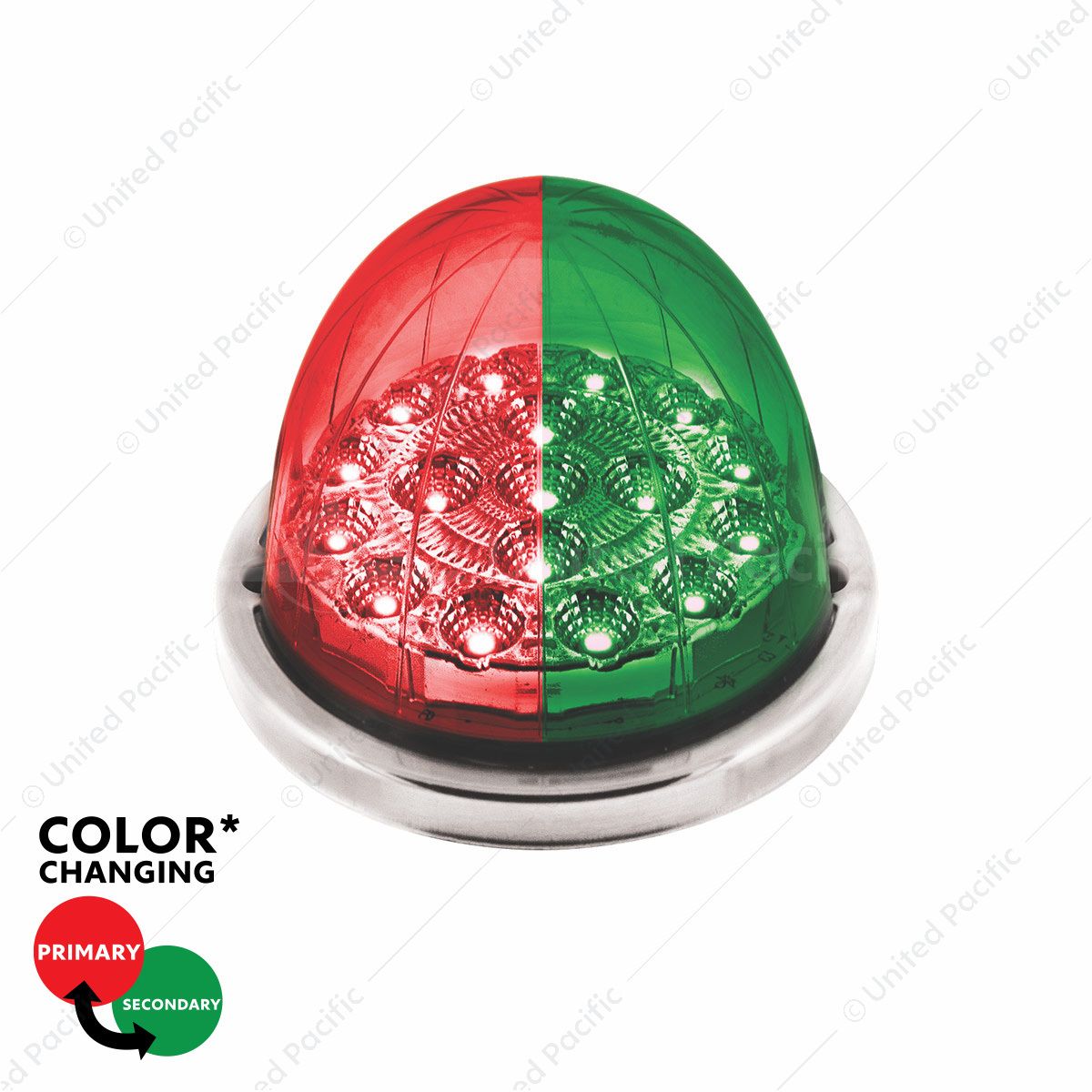 17 LED Watermelon Double Fury Light Flush Mount Kit With Low Profile SS Bezel - Red & Green LED/Clea