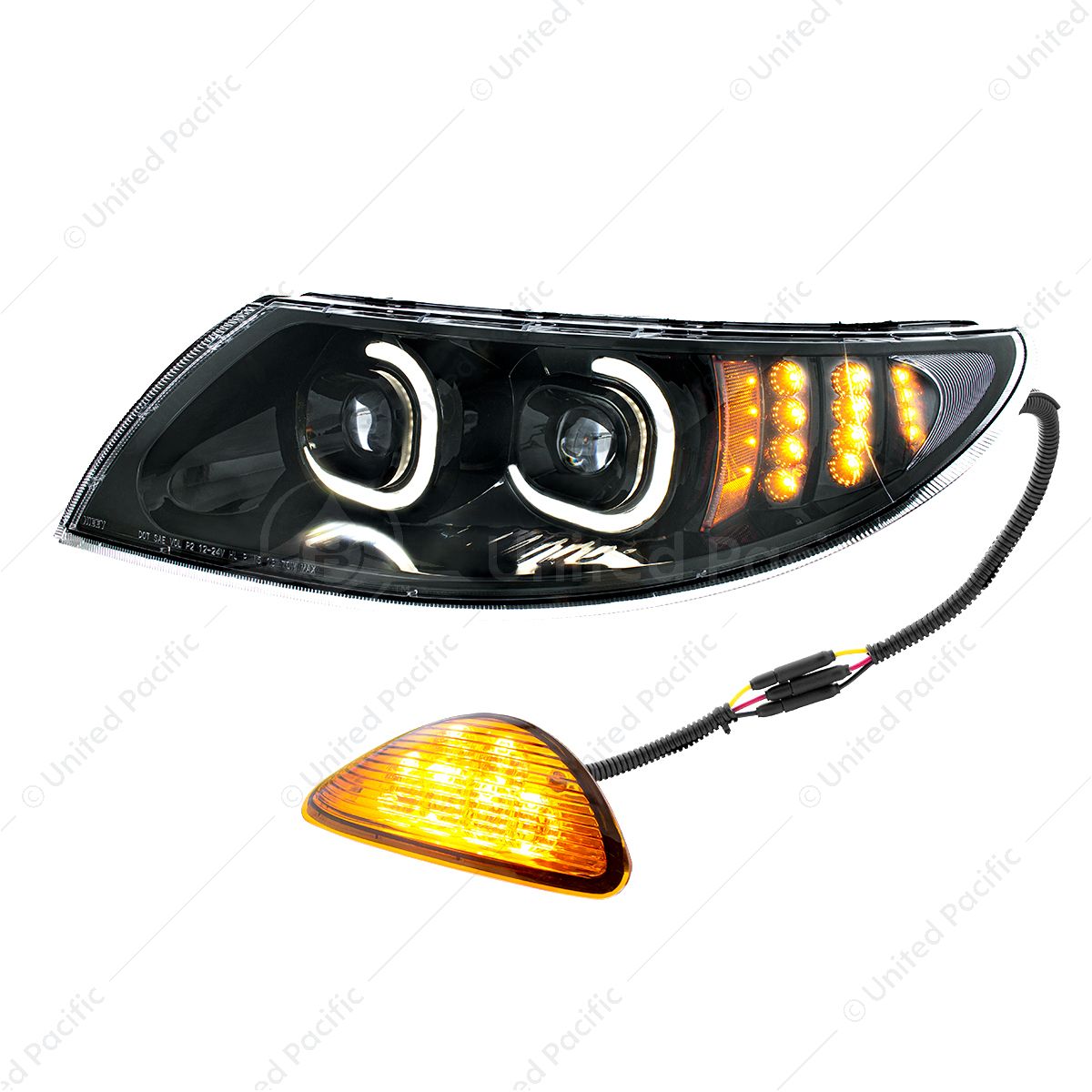 Black LED Projector Headlight With Rear Facing Turn Signal For International Durastar 2002-2018 - Dr