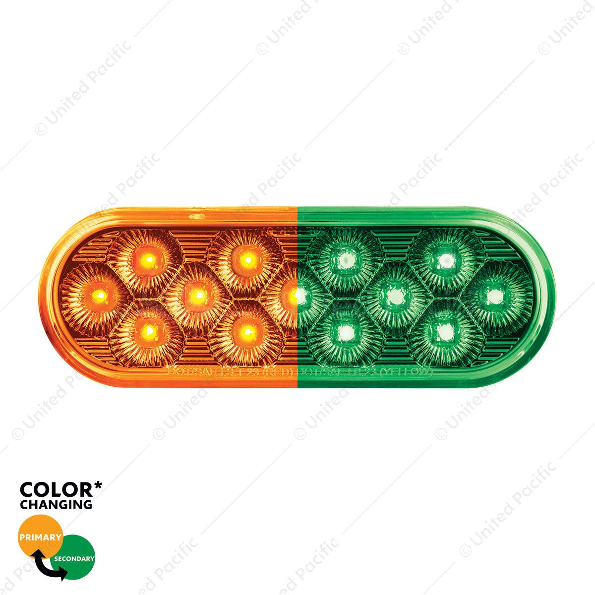 13 LED 6" Oval Double Fury Light (Turn Signal)-Amber & Green LED/Clear Lens