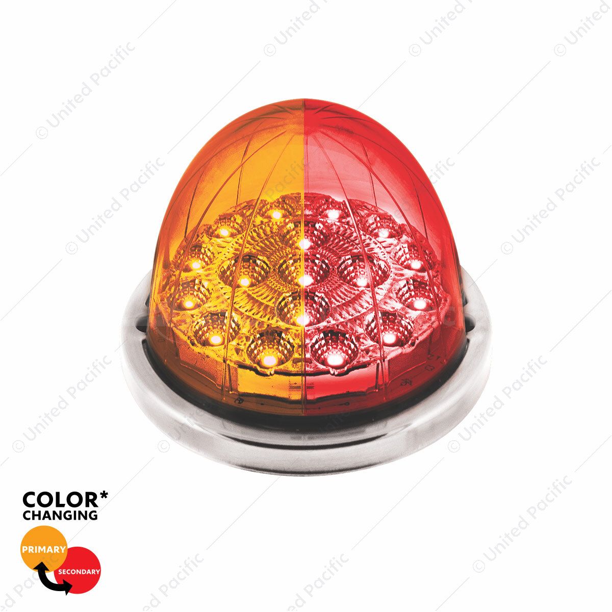 17 LED Watermelon Dual Function Double Fury Light Flush Mount Kit With Low Profile SS Bezel-Amber &