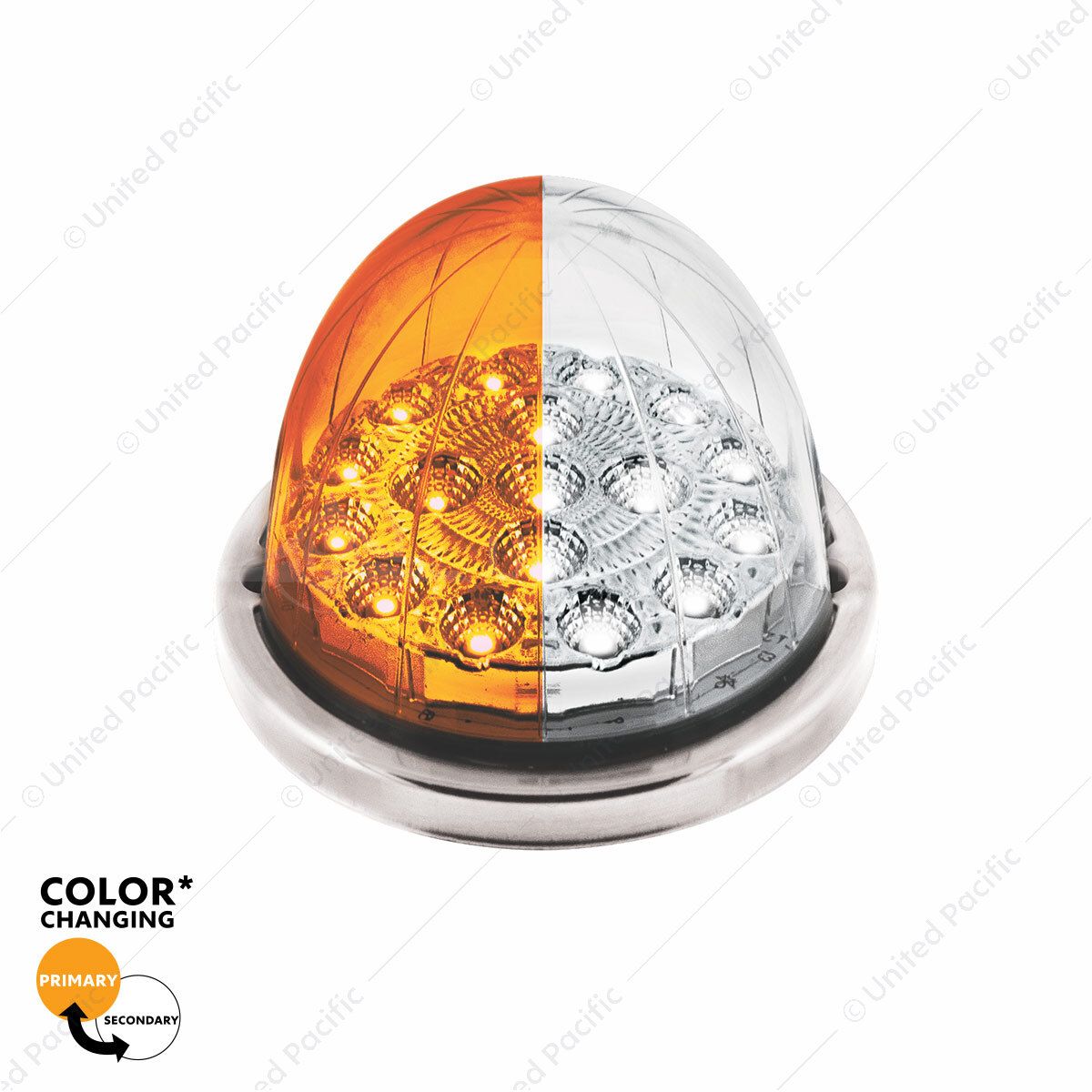 17 LED Watermelon Dual Function Double Fury Light Flush Mount Kit With Low Profile SS Bezel-Amber &