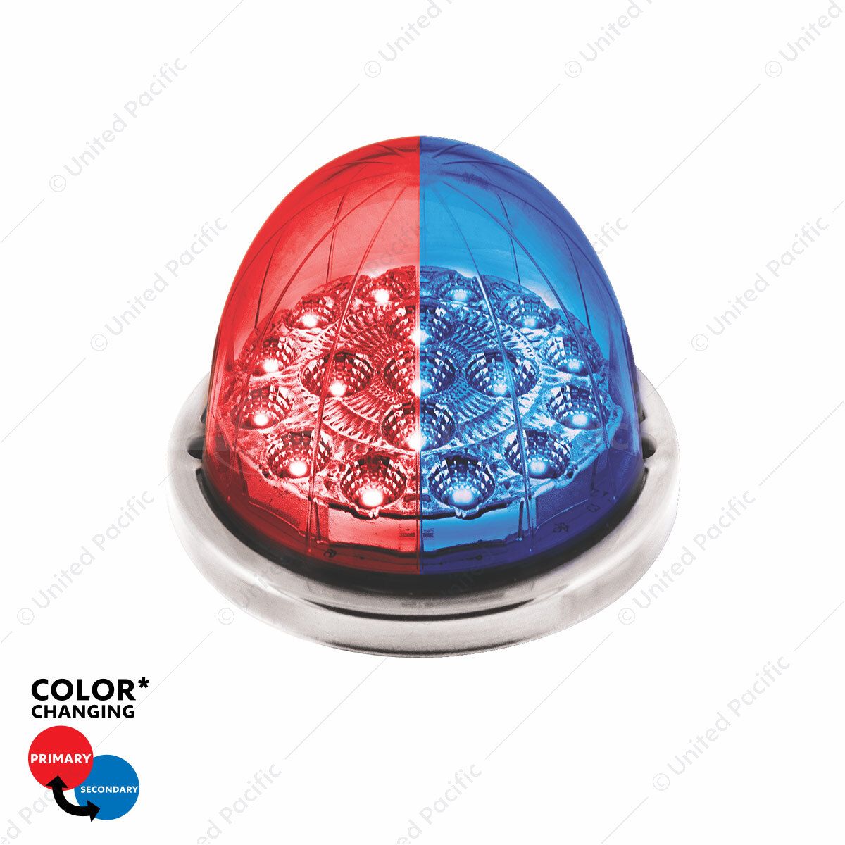 17 LED Watermelon Dual Function Double Fury Light Flush Mount Kit With Low Profile SS Bezel-Red & Bl