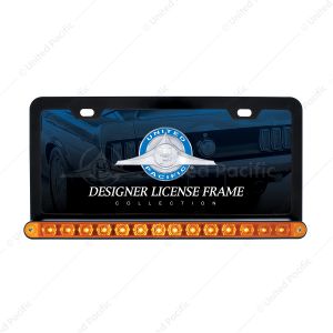 Black License Plate Frame With 14 LED 12" Light Bar - Amber LED/Amber Lens