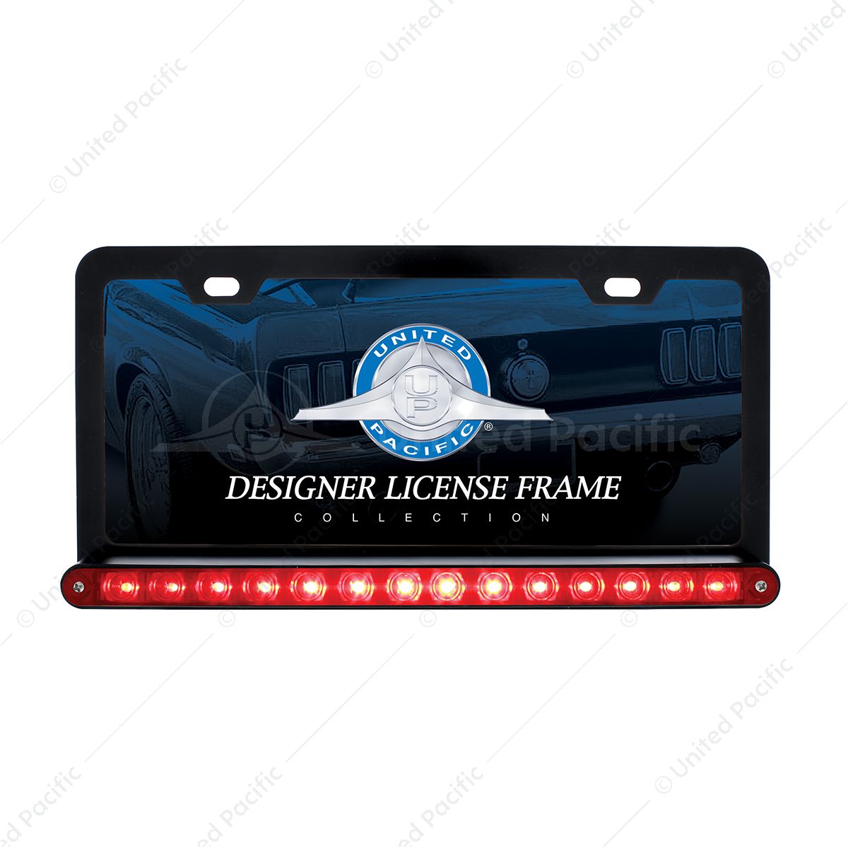Black License Plate Frame With 14 LED 12" Light Bar - Red LED/Red Lens