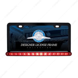 Black License Plate Frame With 14 LED 12" Light Bar - Red LED/Red Lens