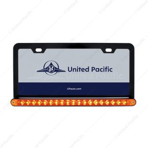 Black License Plate Frame With 19 LED 12" Reflector Light Bar - Amber LED/Amber Lens