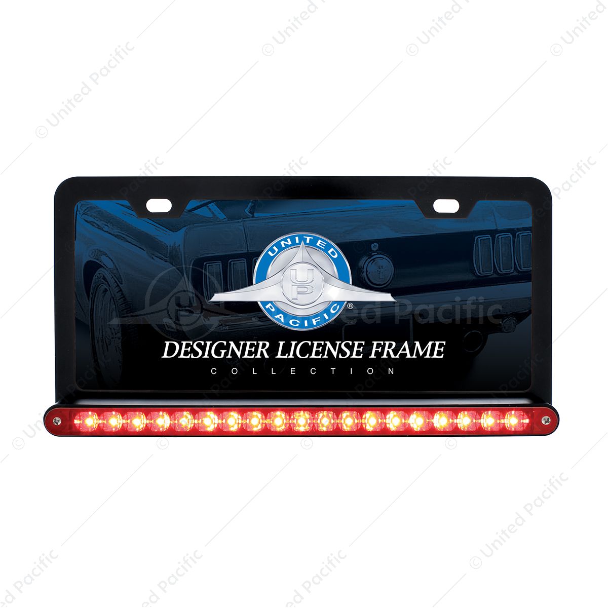 Black License Plate Frame With 19 LED 12" Reflector Light Bar - Red LED/Red Lens