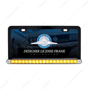 Black License Plate Frame With 19 LED 12" Reflector Light Bar - Amber LED/Clear Lens