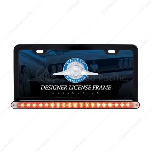 Black License Plate Frame With 19 LED 12" Reflector Light Bar - Red LED/Clear Lens