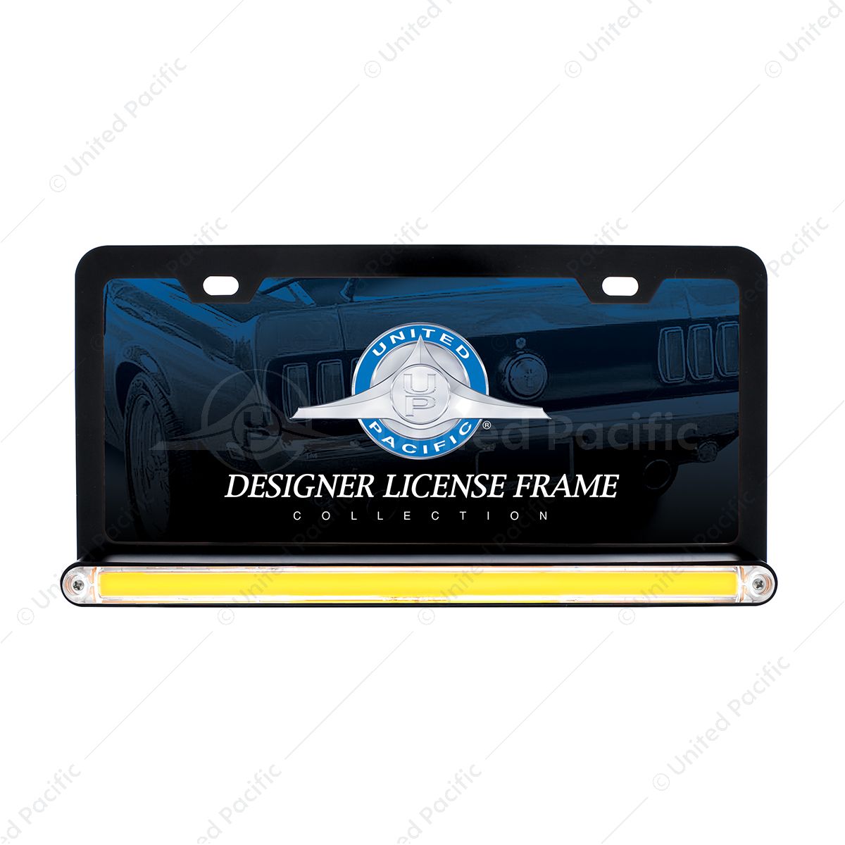 Black License Plate Frame With 24 LED 12" GloLight Bar - Amber LED/Clear Lens