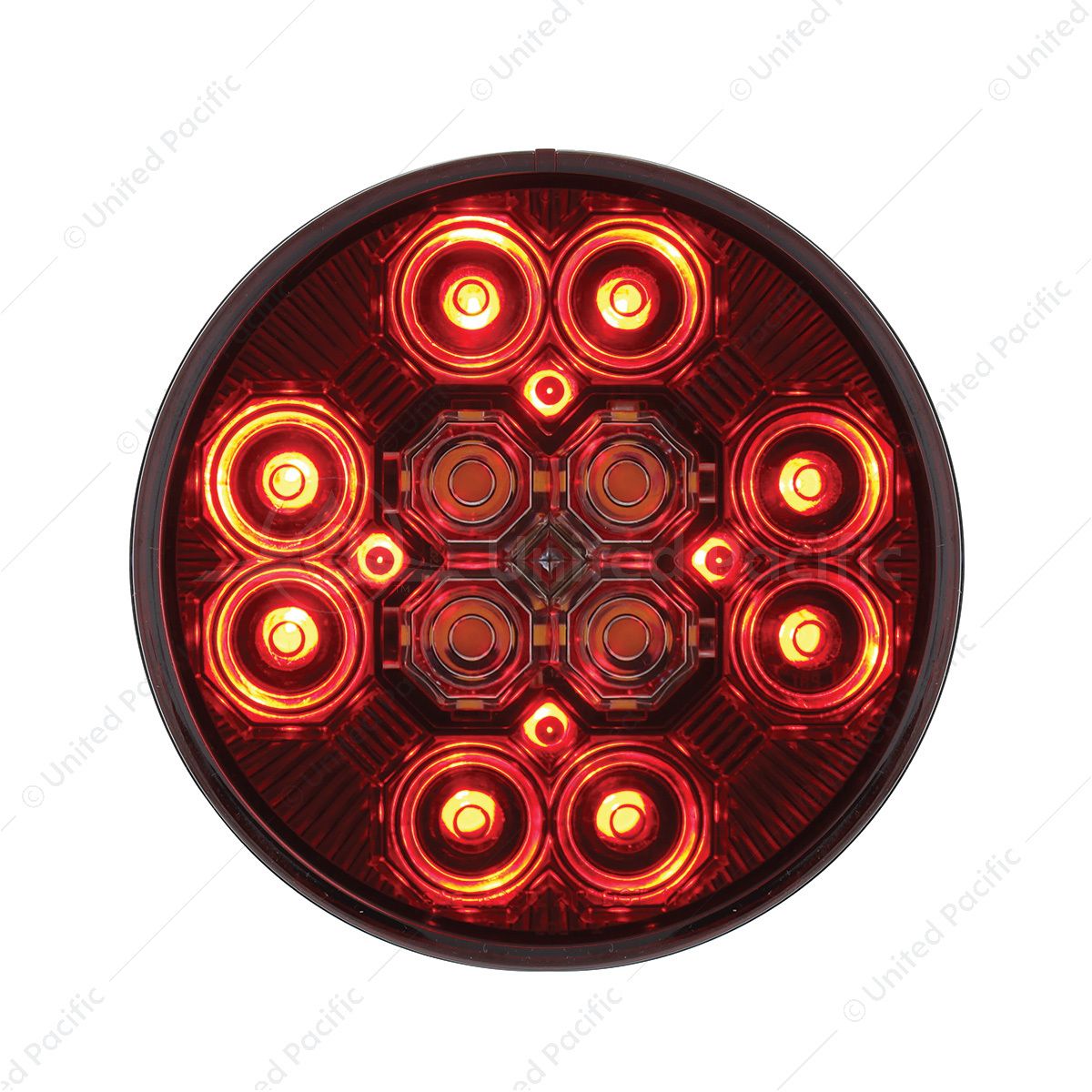 4" Round Combo Light With 12 LED Stop, Turn & Tail & 16 LED Back-Up - Red LED/Red Lens