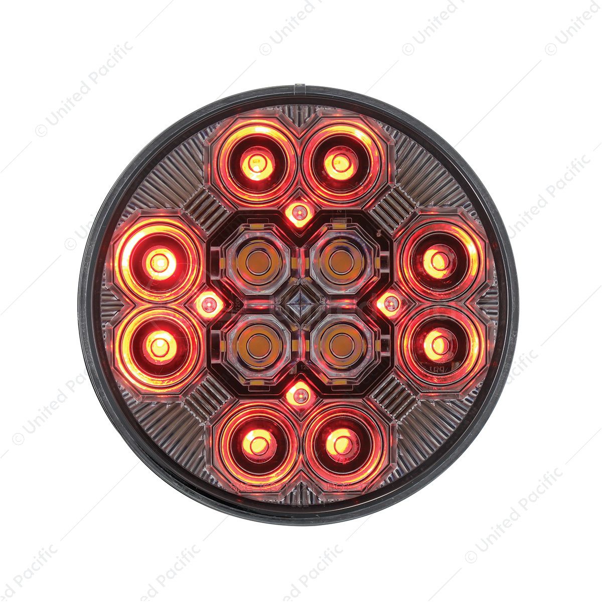 4" Round Combo Light With 12 LED Stop, Turn & Tail & 16 LED Back-Up - Red LED/Clear Lens