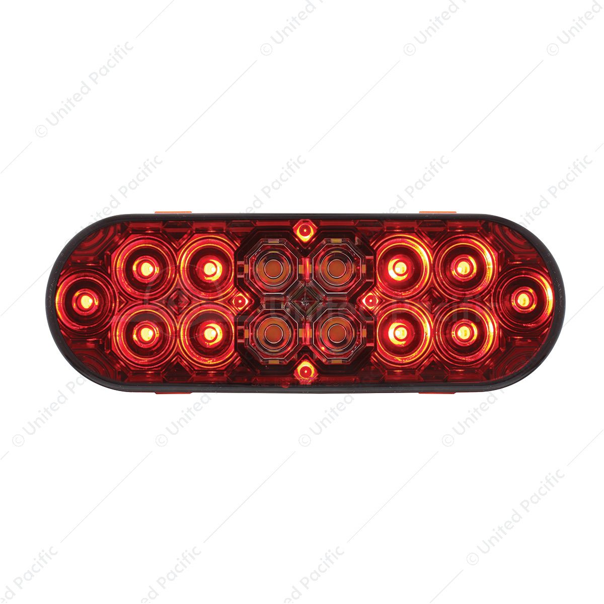 6" Oval Combo Light With 14 LED Stop, Turn & Tail & 16 LED Back-Up -Red LED/Red Lens