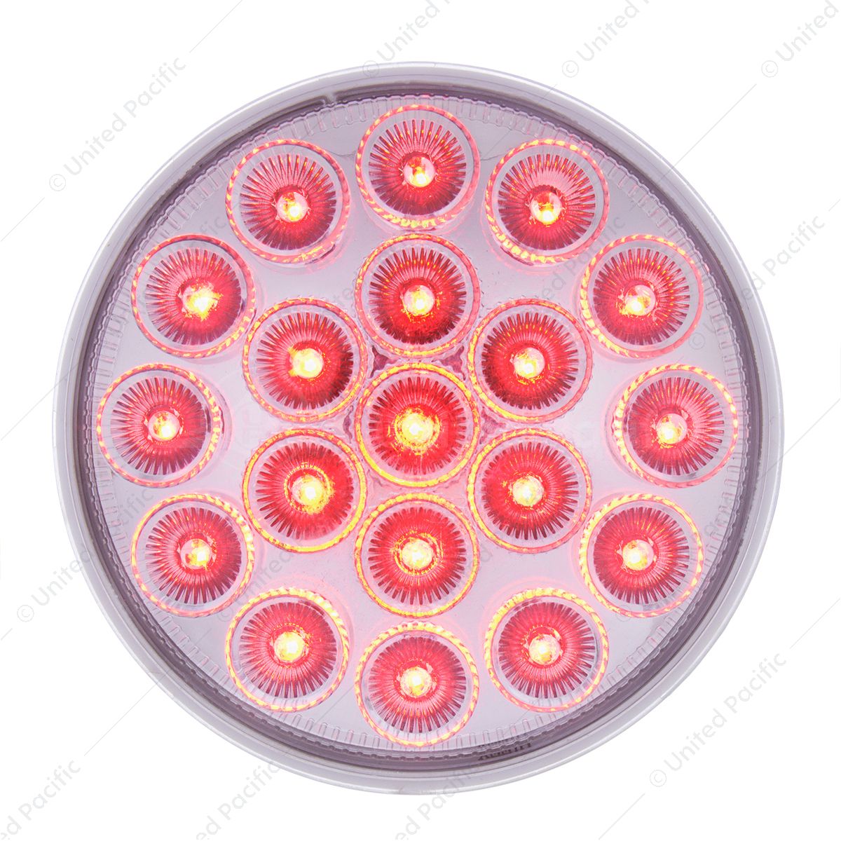 19 LED 4" Round Double Fury Light (Stop, Turn, Tail) With Warning Light - Red & Amber LED/Clear Lens