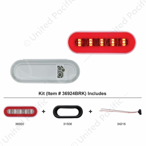 22 LED 6" Oval GloLight Kit With Divider Bar Inner Design (Stop, Turn & Tail) - Red LED/Red Insert (
