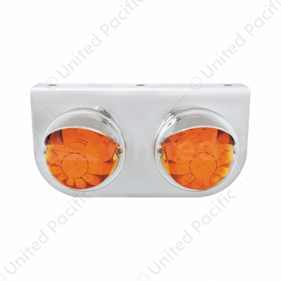Stainless Light Bracket With 2X 17 LED Watermelon Lights & Visors - Amber LED/Amber Lens