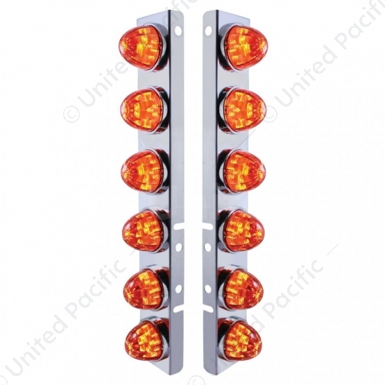 SS Front Air Cleaner Bracket With 12X LED Watermelon Lights & SS Bezels For Peterbilt-Amber LED/Dark
