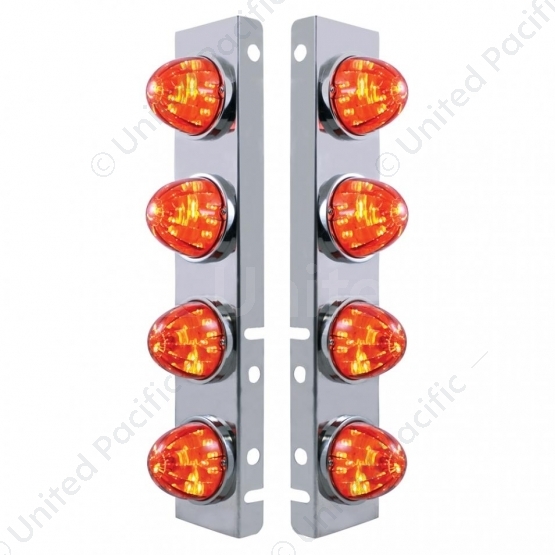 SS Front Air Cleaner Bracket With 8X 17 LED Watermelon Lights & SS Bezels For Peterbilt-Amber LED/Da