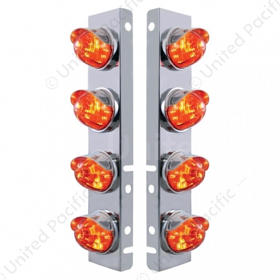 SS Front Air Cleaner Bracket With 8X LED Watermelon Lights & SS Visors For Peterbilt-Amber LED/Dark
