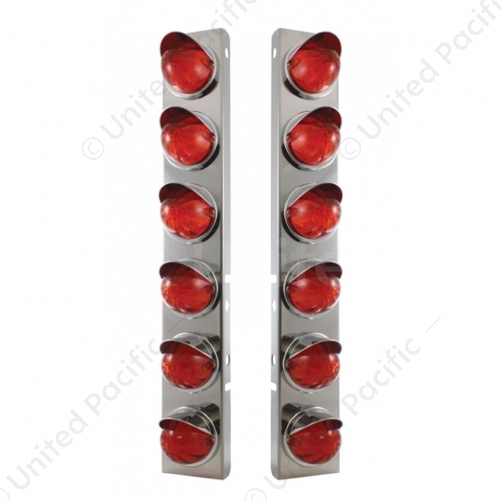 SS Front Air Cleaner Bracket With 12X 17 LED Watermelon Lights & Visors For Peterbilt-Amber LED/Dark