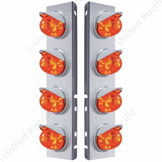 SS Front Air Cleaner Bracket With 8X 17 LED Watermelon Lights & Visors For Peterbilt-Amber LED/Dark