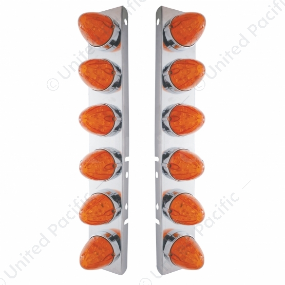 SS Front Air Cleaner Bracket With 12X 19 LED Watermelon Lights & Bezels For Peterbilt-Amber LED/Dark