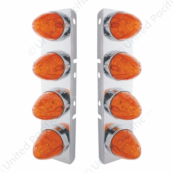 SS Front Air Cleaner Bracket With 8X 19 LED Watermelon Lights & Bezels For Peterbilt-Amber LED/Dark