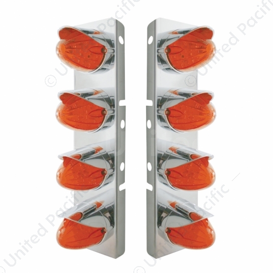 SS Front Air Cleaner Bracket With 8X 19 LED Watermelon Lights & Visors For Peterbilt-Amber LED/Dark