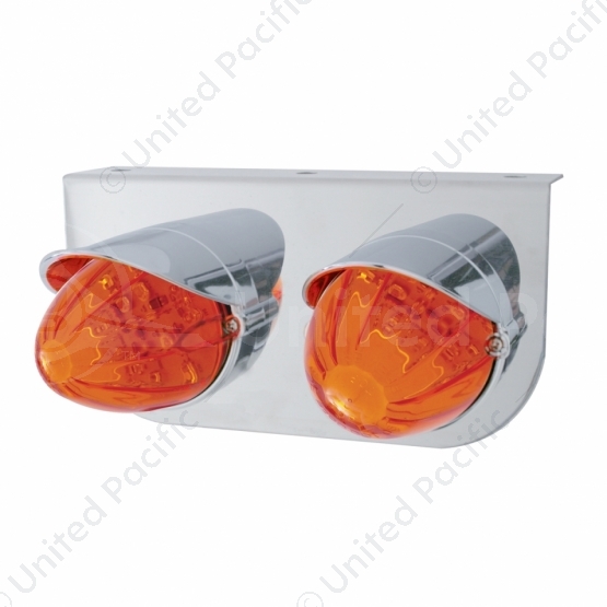 Stainless Light Bracket With 2X 19 LED Watermelon Lights & Visors - Amber LED/Dark Amber Lens