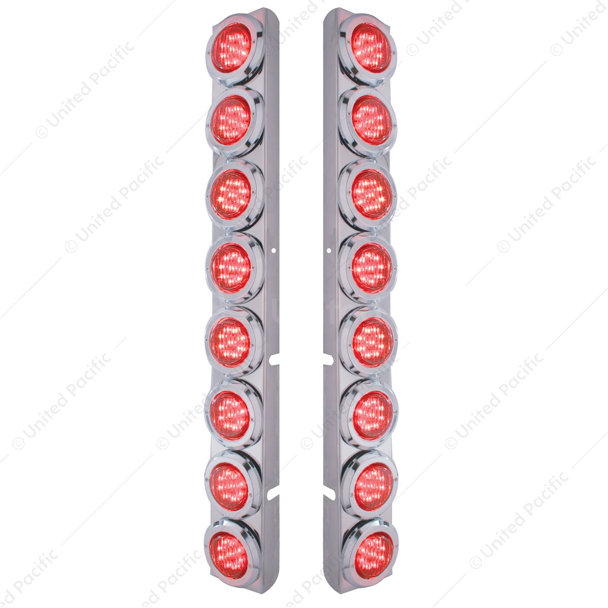 Stainless Rear Air Cleaner Bracket With 16X 9 LED 2" Lights & Bezels For Peterbilt- Red LED/Red Lens