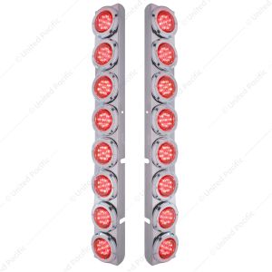 Stainless Rear Air Cleaner Bracket With 16X 9 LED 2" Lights & Bezels For Peterbilt- Red LED/Red Lens