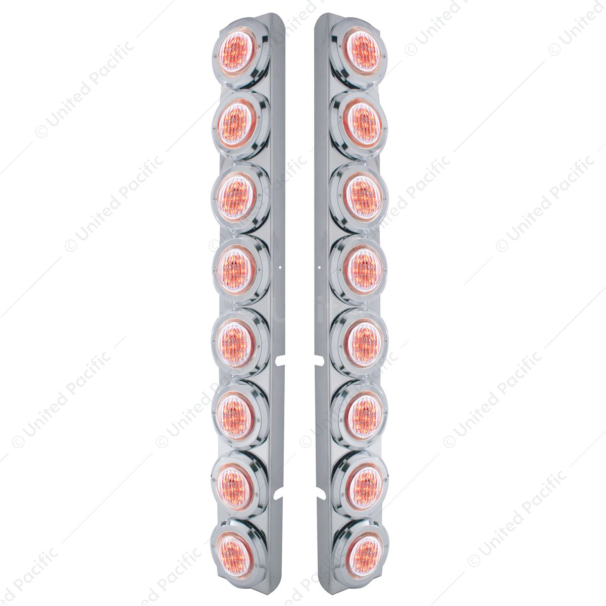 SS Rear Air Cleaner Bracket With 16X 9 LED 2" Lights & Bezels For Peterbilt-Red LED/Clear Lens