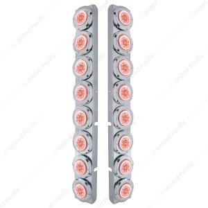 SS Rear Air Cleaner Bracket With 16X 9 LED 2" Lights & Bezels For Peterbilt-Red LED/Clear Lens