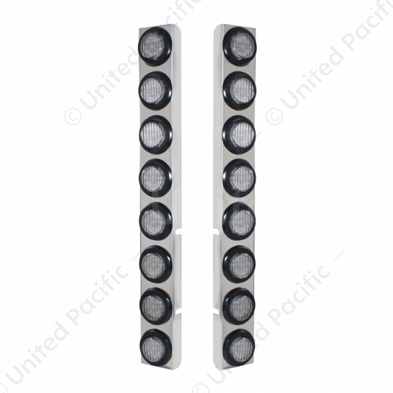 SS Rear Air Cleaner Bracket With 16X 9 LED 2" Lights For Peterbilt-Red LED/Clear Lens