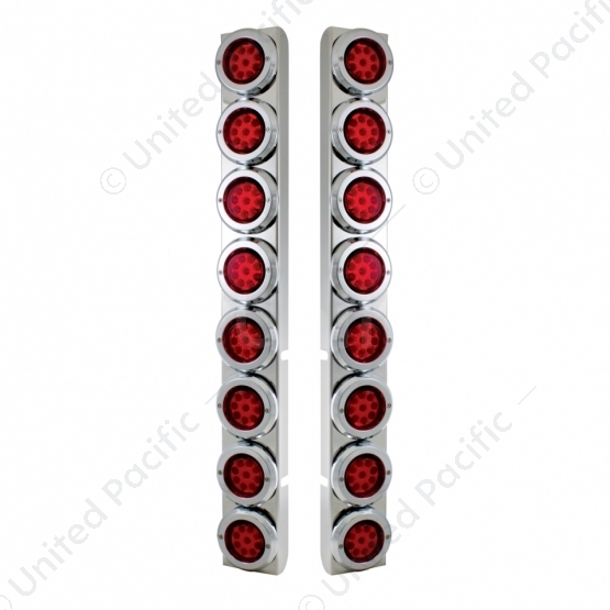 SS Rear Air Cleaner Bracket With 16X 9 LED 2" Reflector Lights & Bezels For Peterbilt-Red LED & Lens