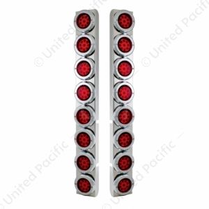 SS Rear Air Cleaner Bracket With 16X 9 LED 2" Reflector Lights & Bezels For Peterbilt-Red LED & Lens