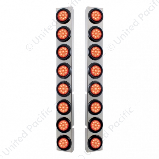 SS Rear Air Cleaner Bracket With 16X 9 LED 2" Reflector Lights For Peterbilt-Red LED & Lens