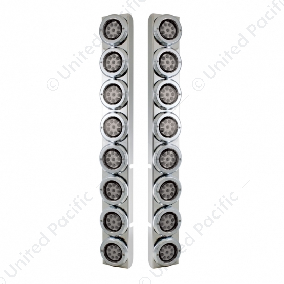 SS Rear Air Cleaner Bracket With 16X 9 LED 2" Reflector Lights & Bezels For Peterbilt-Red LED/Clear