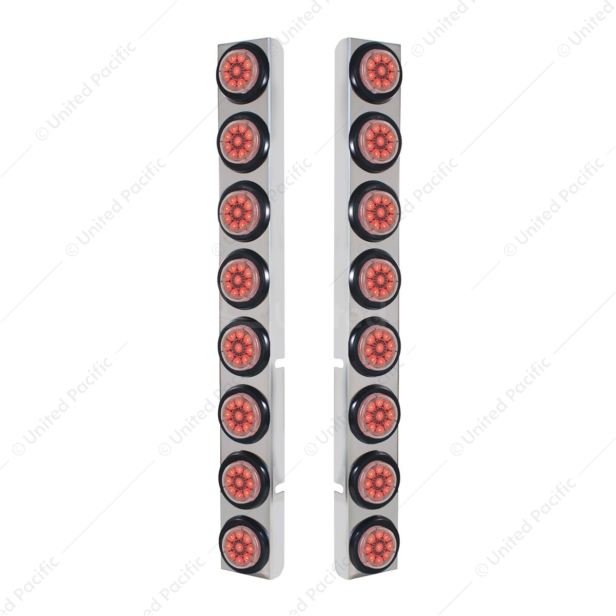 SS Rear Air Cleaner Bracket With 16X 9 LED 2" Reflector Lights For Peterbilt-Red LED/Clear Lens